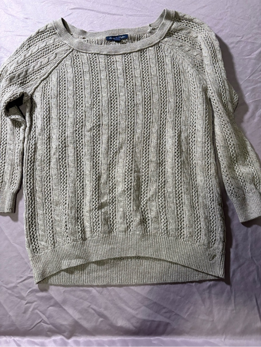 American Eagle Outfitters Cream Cable Knit Scoop Neck Sweater